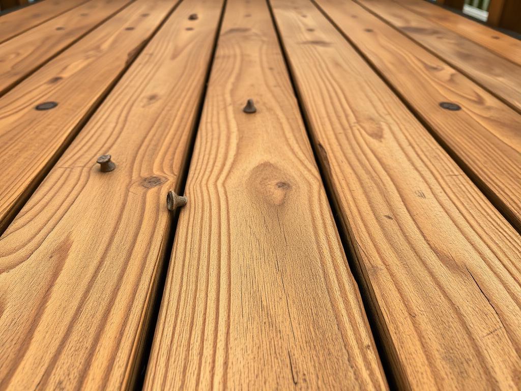 Cupped sun-bleached wood deck boards with popped nails on a McLean VA home before resurfacing