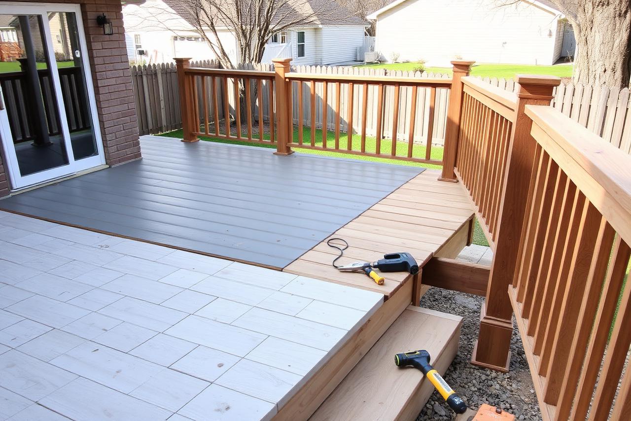 Replacement composite deck boards installed over existing framing during a Northern Virginia deck resurfacing