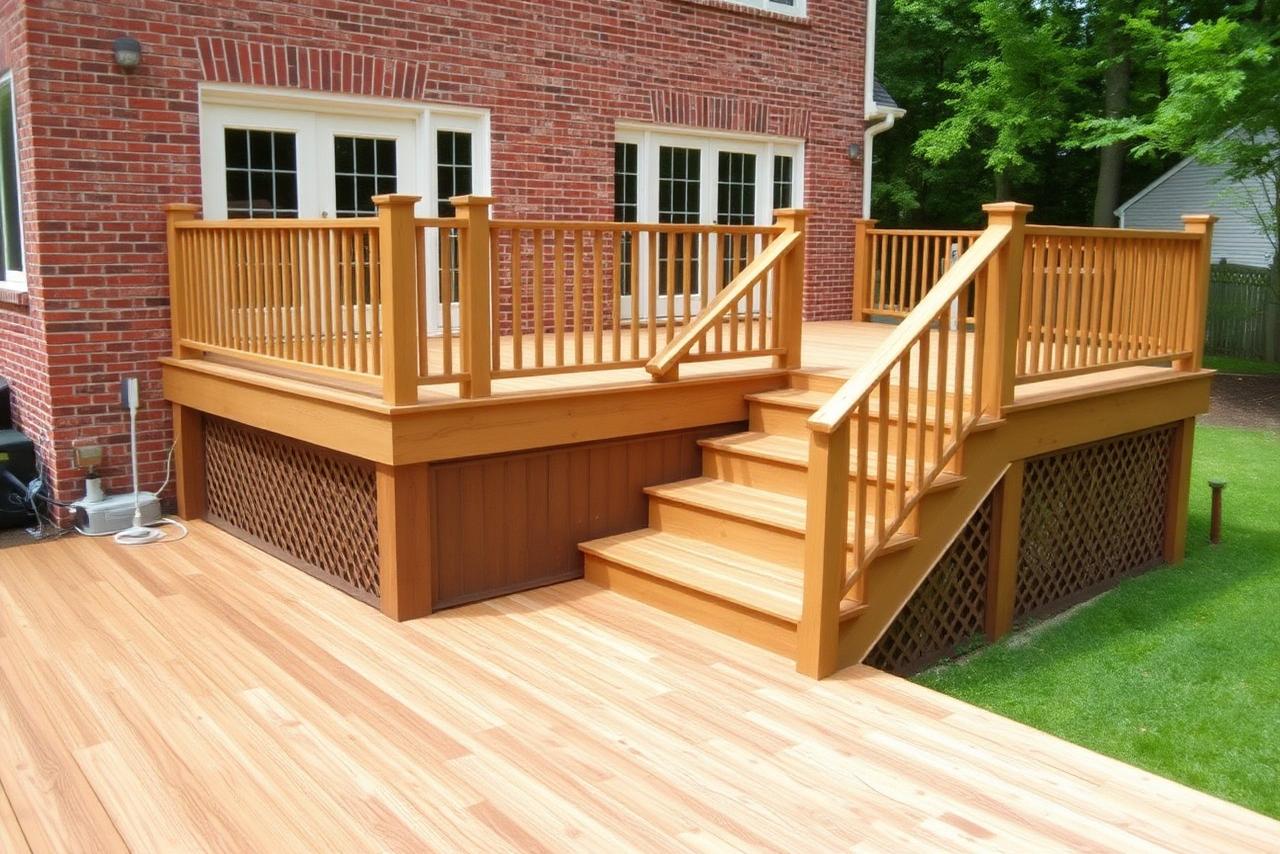 Pressure-treated wood deck with stairs in Springfield, Virginia