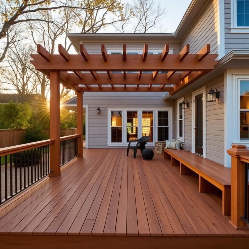 Cedar deck with pergola on a Northern Virginia home